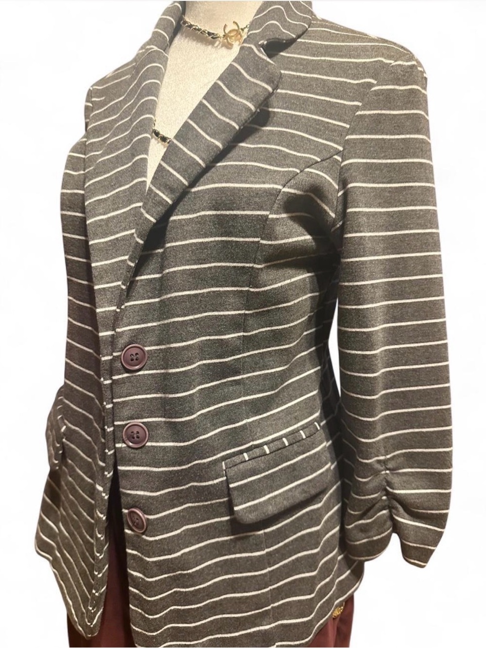 Striped Gray Women's Blazer Jacket